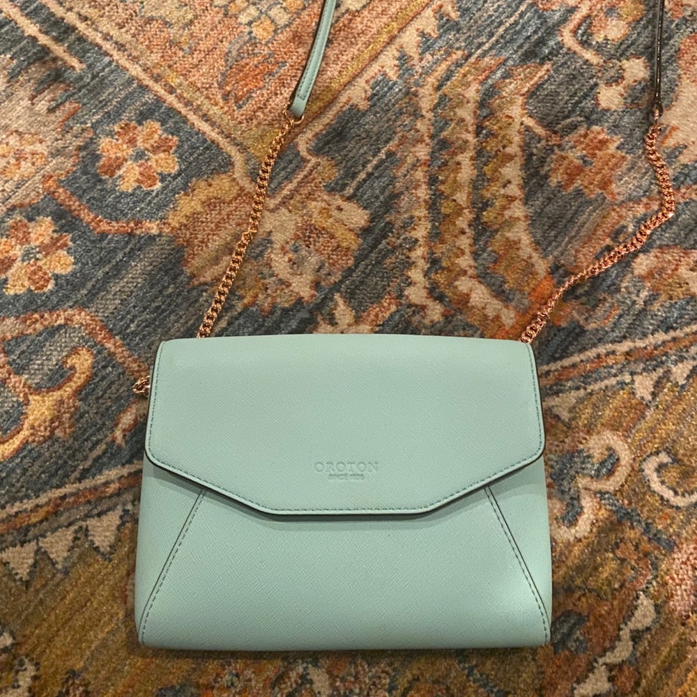 NWOT Oroton baby blue leather crossbody purse